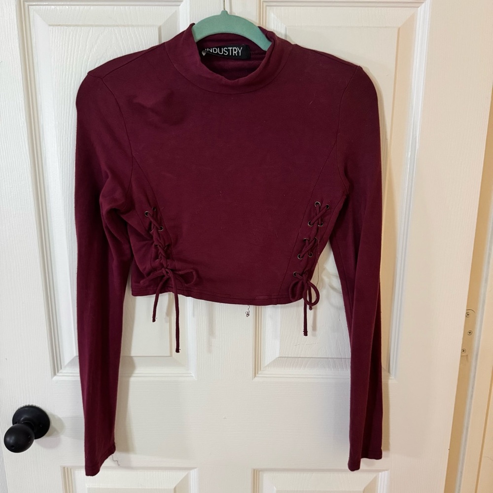 Burgundy Lace-Up Crop Top by Industry